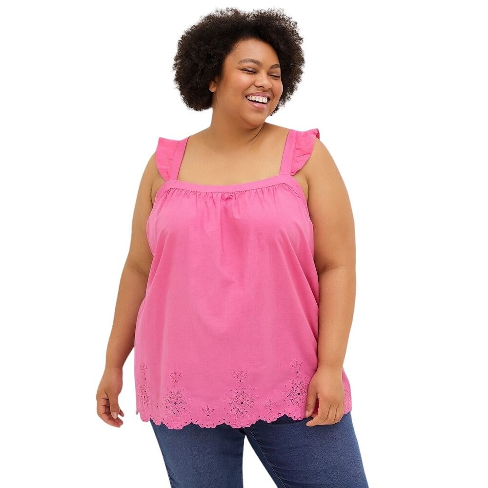 Lane Bryant Pink Ruffle Strap Eyelet Hem Sleeveless Top